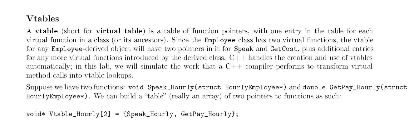 = 0; }; public Employee { class HourlyEmployee : double hourly_rate; double