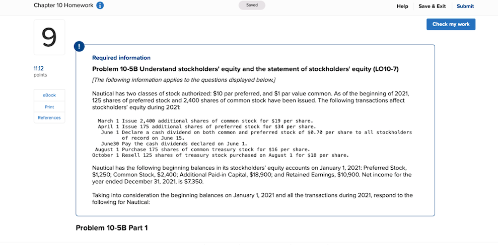  Chapter 10 Homework i Saved Help Save & Exit Submit Check