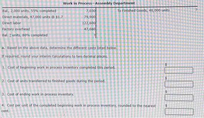  Cost per unit of the completed beginning work in process inventory,
