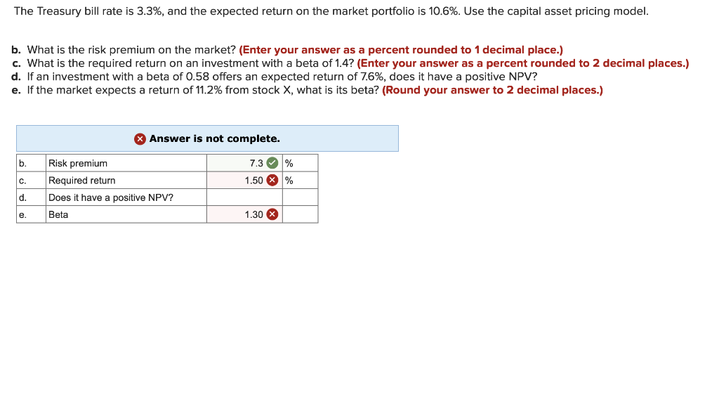 The Treasury bill rate is 3.3%, and the expected return on