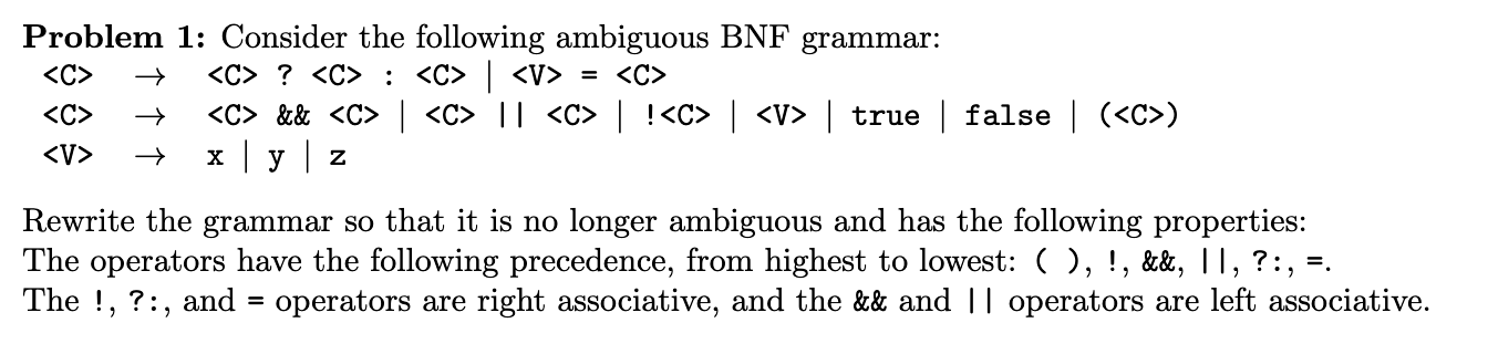  Problem 1: Consider the following ambiguous BNF grammar: ? : |
