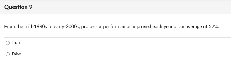  Question 9 From the mid-19805 to early-20005, processor performance improved each