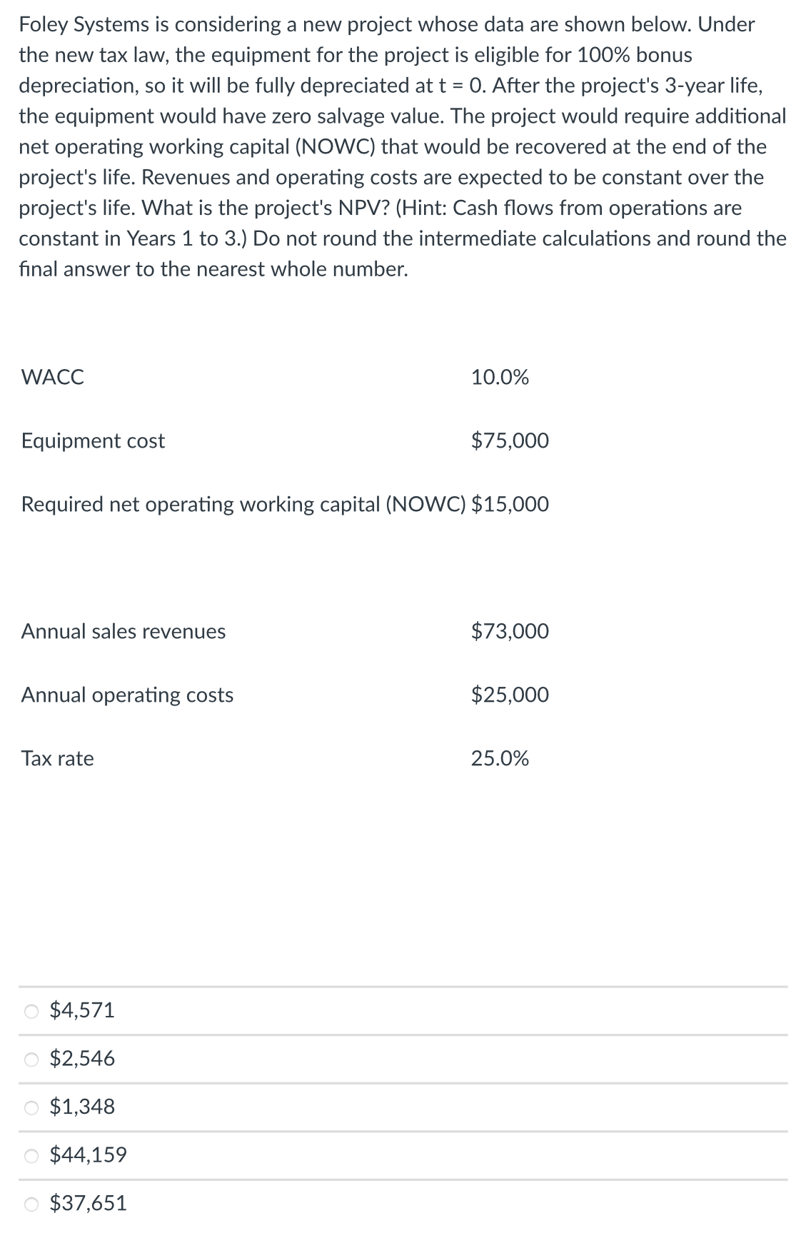  Foley Systems is considering a new project whose data are shown