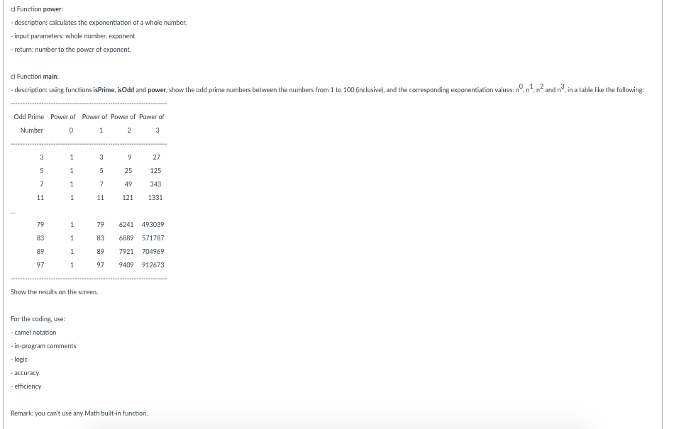 Write a program in Python with the following: a) Function isPrime: -