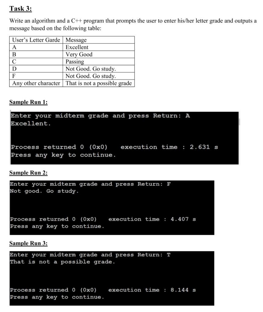  Task 3: Write an algorithm and a C++ program that prompts
