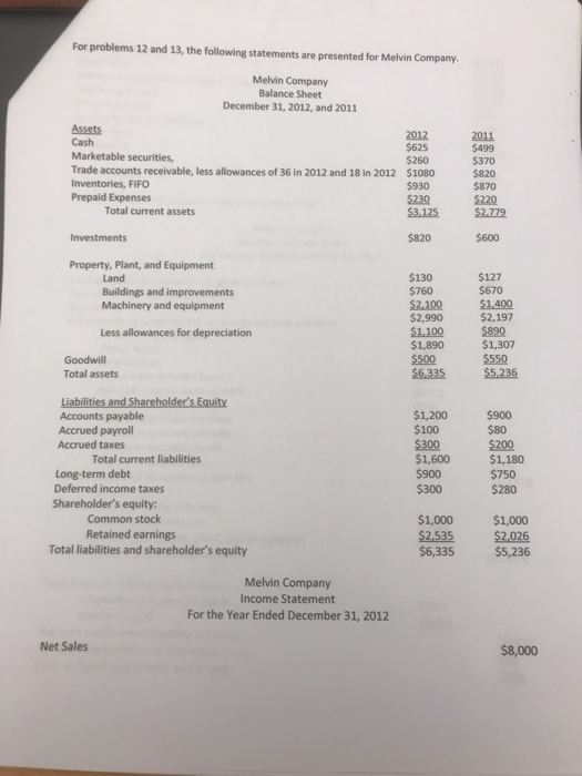  For problems 12 and 13, the following statements are presented for