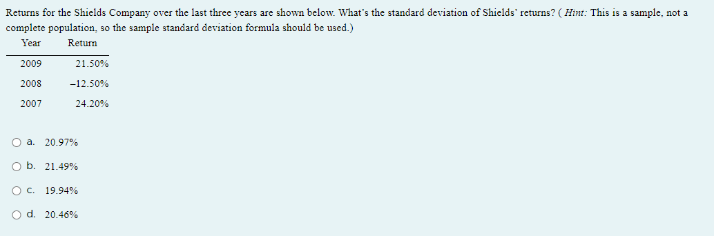 fund that contains the following stocks. The required rate of return on