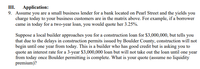 5.00% Five Year 4.25% YTM III. Application: 9. Assume you are a