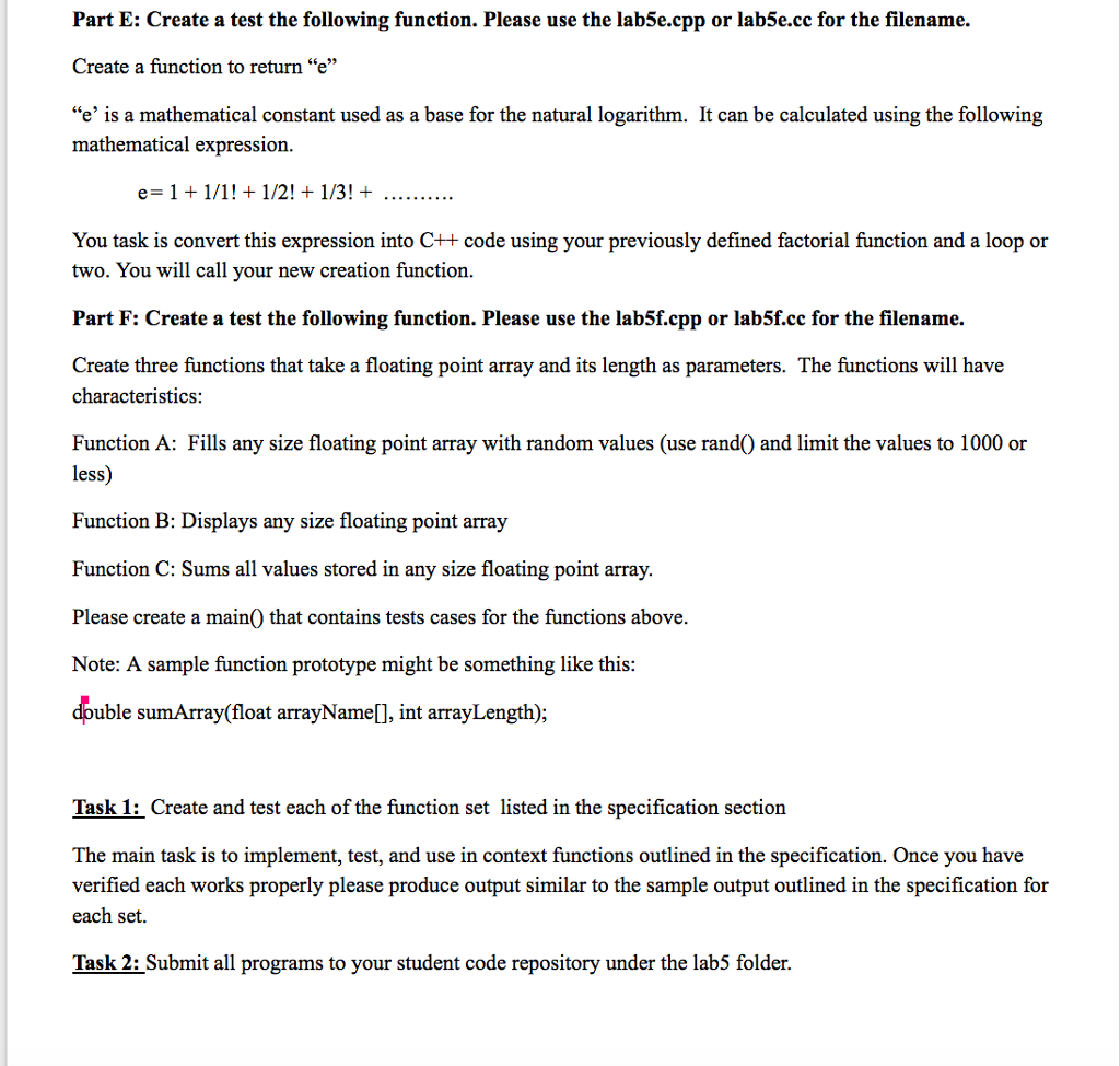  Part E: Create a test the following function. Please use the