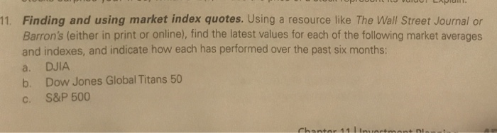  11. Finding and using market index quotes. Using a resource like