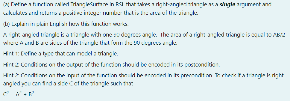  Theoretical Analysis Only. No Code (a) Define a function called TriangleSurface