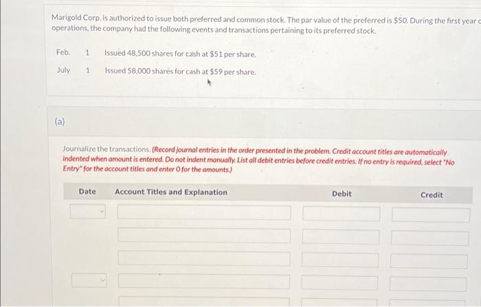  Marigold Corp. is authorized to issue both preferred and common stock.