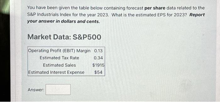 .8 You have been given the table below containing forecast per share