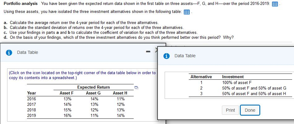  Portfolio analysis You have been given the expected return data shown