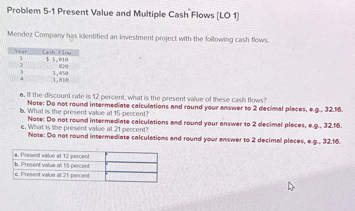  Problem 5-1 Present Value and Multiple Cash Flows [LO 1] Mendez