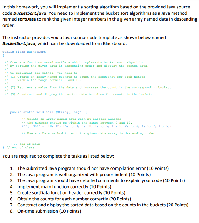  In this homework, you will implement a sorting algorithm based on