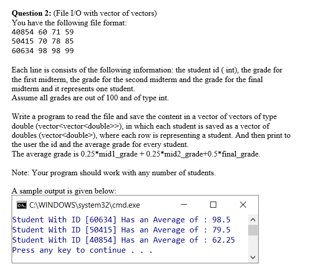 in simple c++ code please, the input file example is provided and