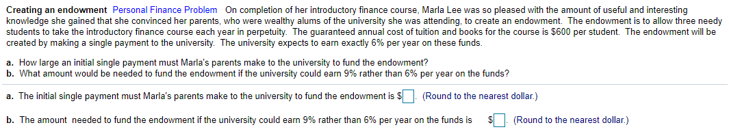  thanks 18 Creating an endowment Personal Finance Problem On completion of
