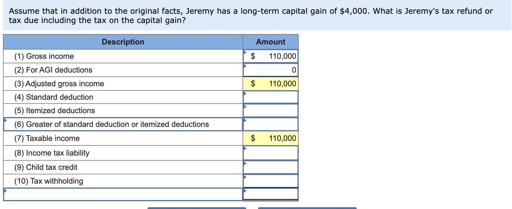  Jeremy (unmarried) earned $100,000 in salary and $6,000 in interest income