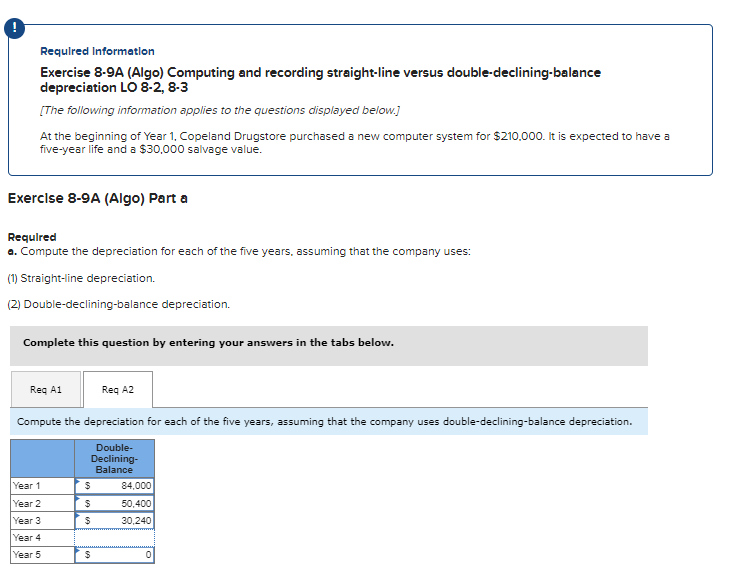  Requlred Informatlon Exercise 8.9A (Algo) Computing and recording straight-line versus double-declining-balance