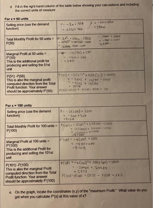 need help on E. !! Thank You d. Fill in the right-hand