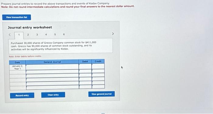 transactions of Kodax Company Year 1 January 2. Purchased 30, 0ee shares