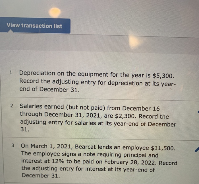 the 2021 year-end adjusting entries for Bearcat Personal Training Academy appears below.