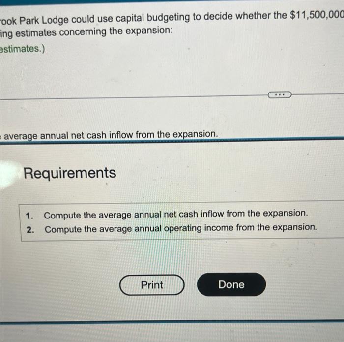 Valley Brook Park Lodge could une capital budgetrng to decide whether the