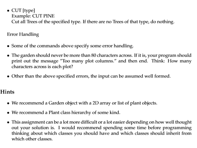 read commands like PLANT, PRINT, GROW, and HARVEST from a file and