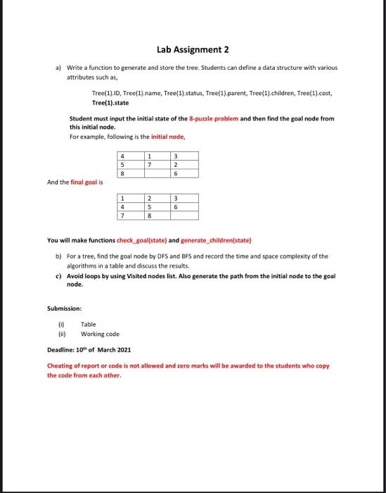  Lab Assignment 2 a) Write a function to generate and store