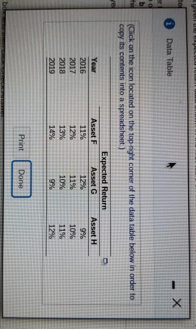 in the first table on three assets-F, G, and over the period