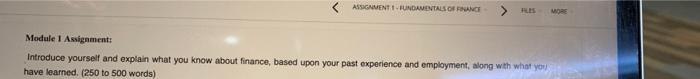  MORE Module 1 Assignment Introduce yourself and explain what you know