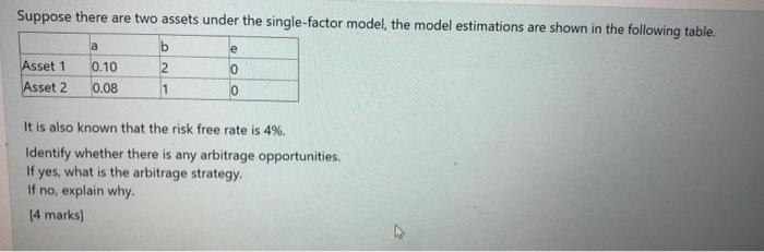  Suppose there are two assets under the single-factor model, the model