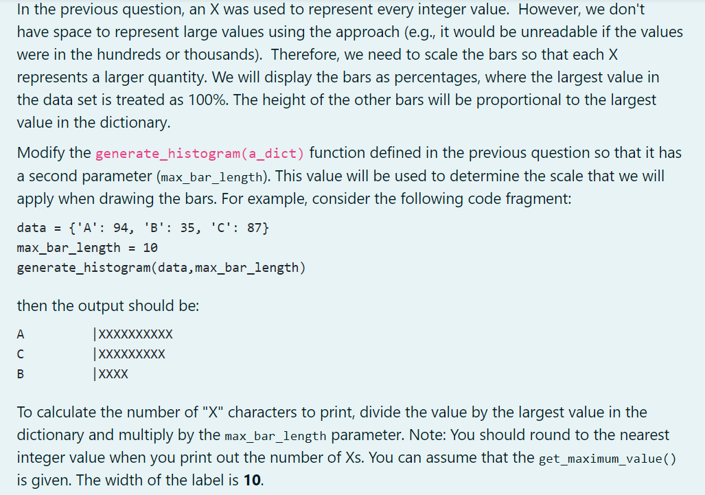 function named generate_histogram(a_dict) which takes a dictionary as a parameter and prints