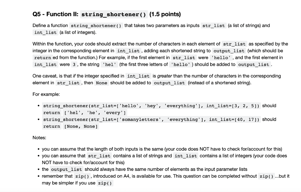 PYTHON ONLY, NEED ASAP! Q5 - Function II: string_shortener () (1.5 points)