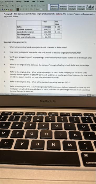 need help with #6 and #7!!! PLEASE Problem 1 - Aos Company