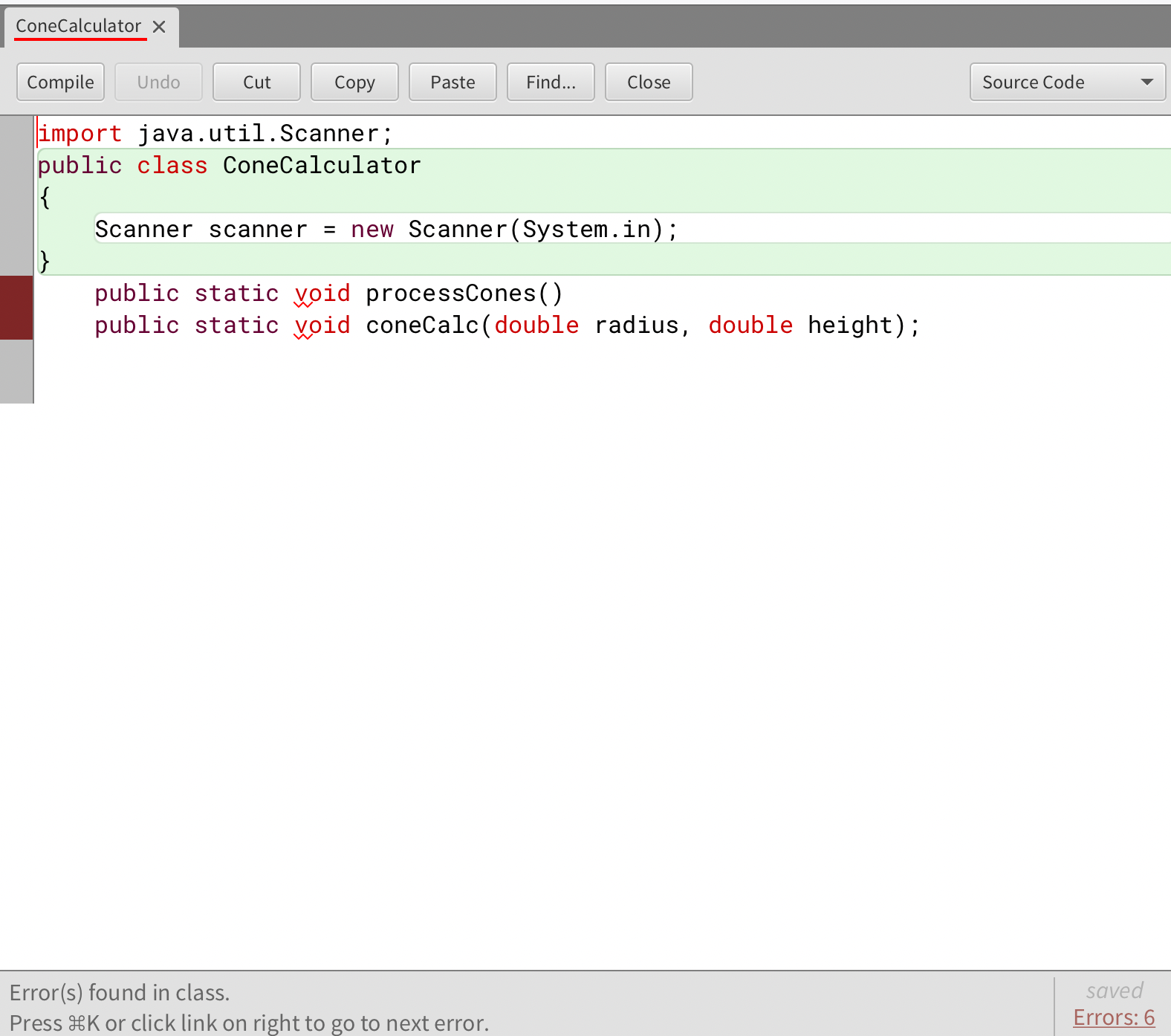  Program Design Create a new BlueJ project called ConeCalculator and inside