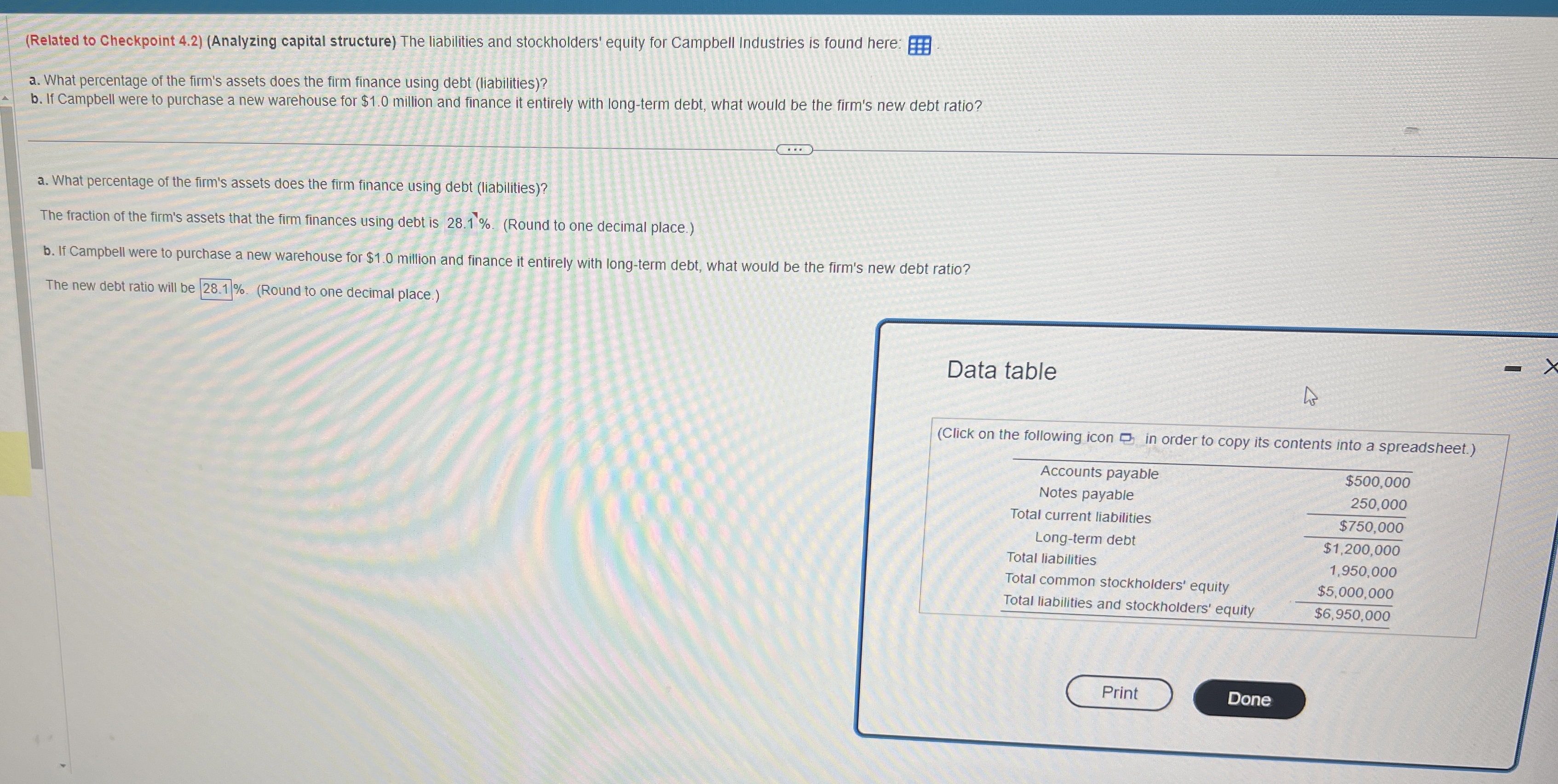  (Related to Checkpoint 4.2)(Analyzing capital structure) The liabilities and stockholders' equity