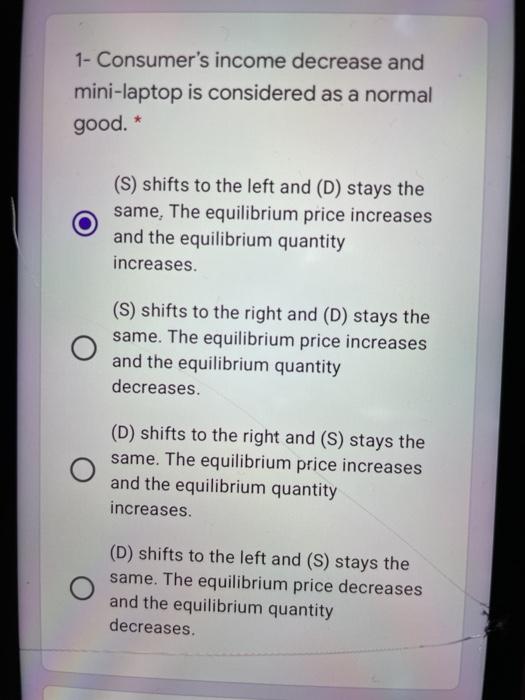 1- Consumer's income decrease and mini-laptop is considered as a normal