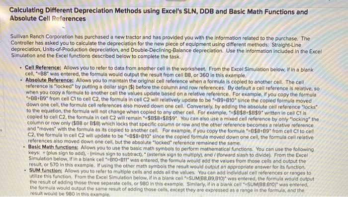 excel question Calculating Different Depreciation Methods using Excel's SLN, DDB and Basic