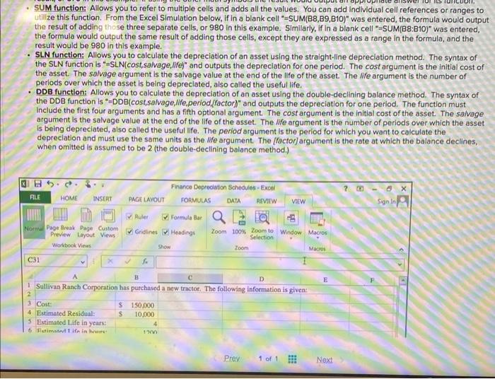 Math Functions and Absolute Cell References Sullivan Ranch Corporation has purchased a