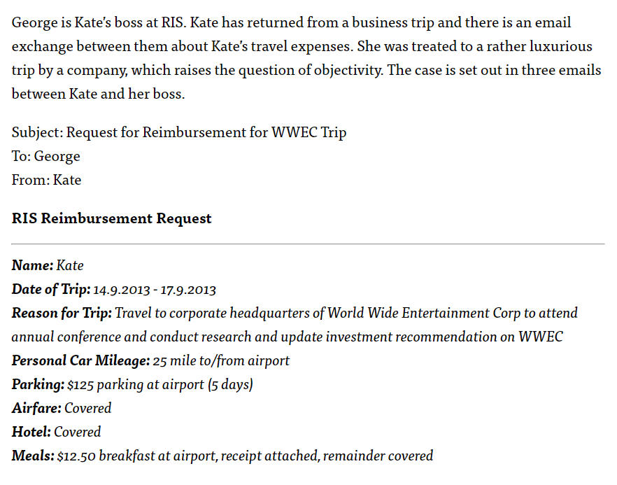  George is Kate's boss at RIS. Kate has returned from a