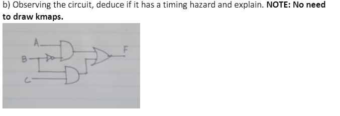 b) Observing the circuit, deduce if it has a timing hazard