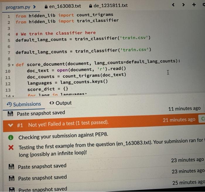string and a dictionary of dictionaries containing normalised language counts called lang_counts.