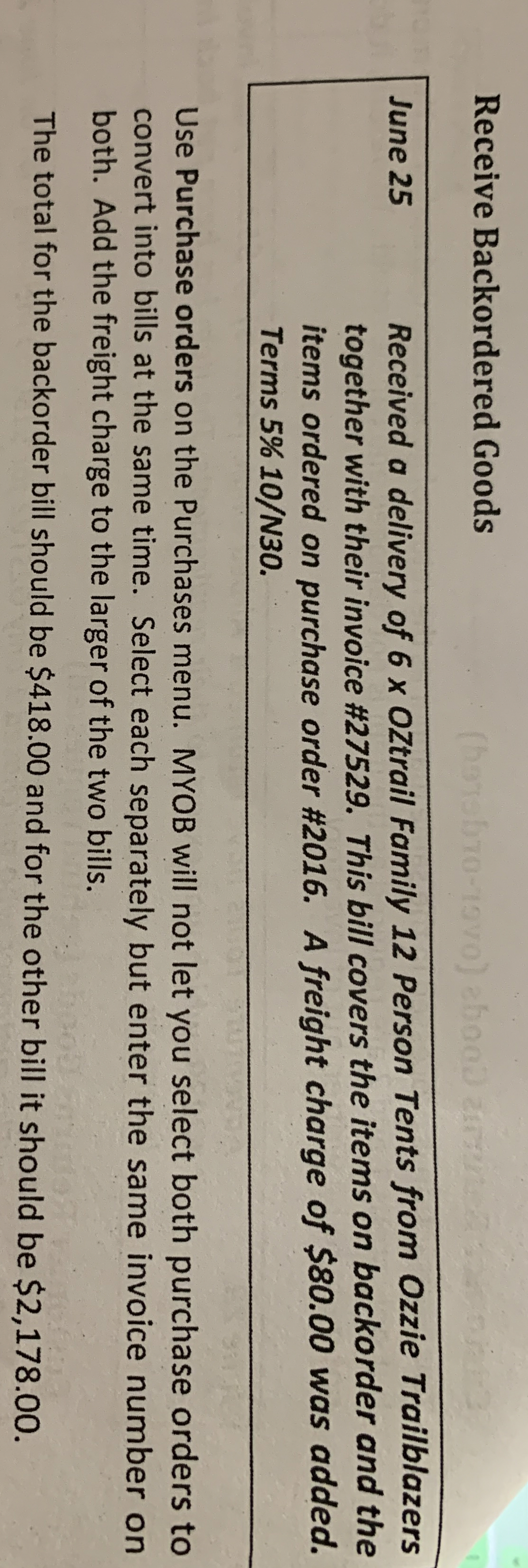  Receive Backordered Goods June 25[Received a delivery of 6 OZtrail Family