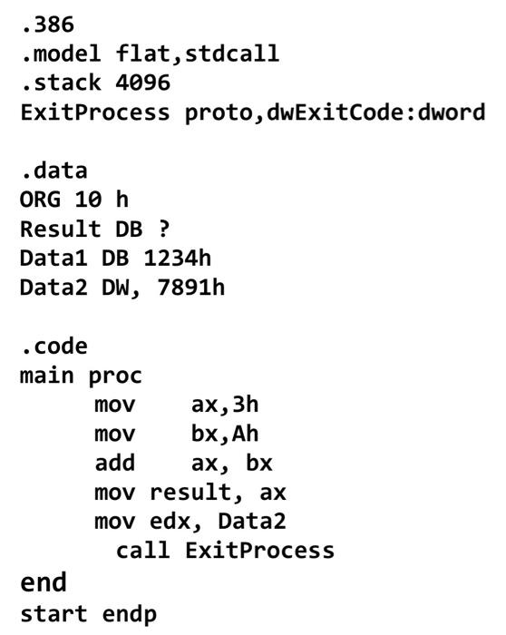  Assembly language 80386. Fix the syntax and logical errors in this
