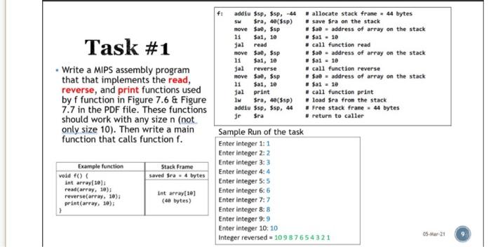  Task #1 . Write a MIPS assembly program that that implements