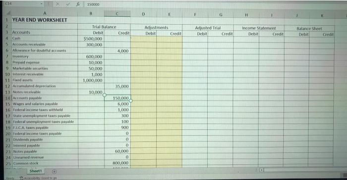 Year-End Worksheet Assignment PLEASE I NEED THE ANSWER AS SOON AS POSSIBLE