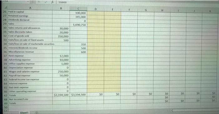 The Excel year-end accounting worksheet has been started for a companys year-end