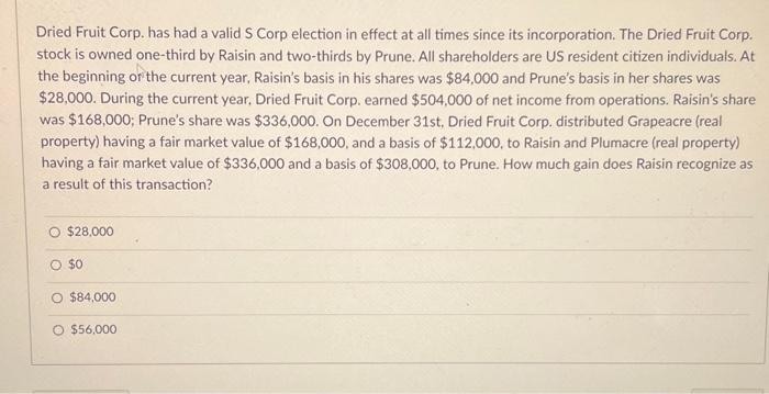  Dried Fruit Corp. has had a valid S Corp election in